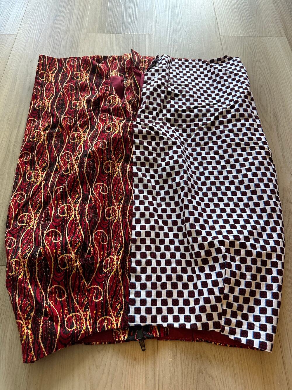 Excellence by CTD Ankara Wax Print Pencil Skirt Split Pattern Maroon Gold 30"